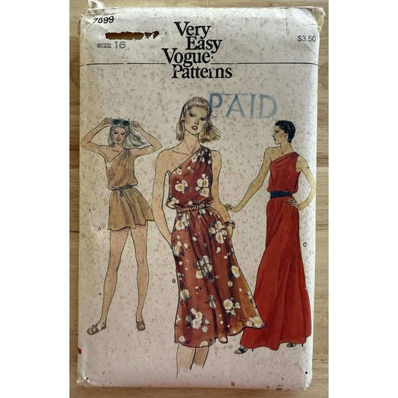 Vogue Other - VTG '70s Very Easy Vogue Patterns #7699 Tunic Mid-Knee or Long Dress Size 16 UC